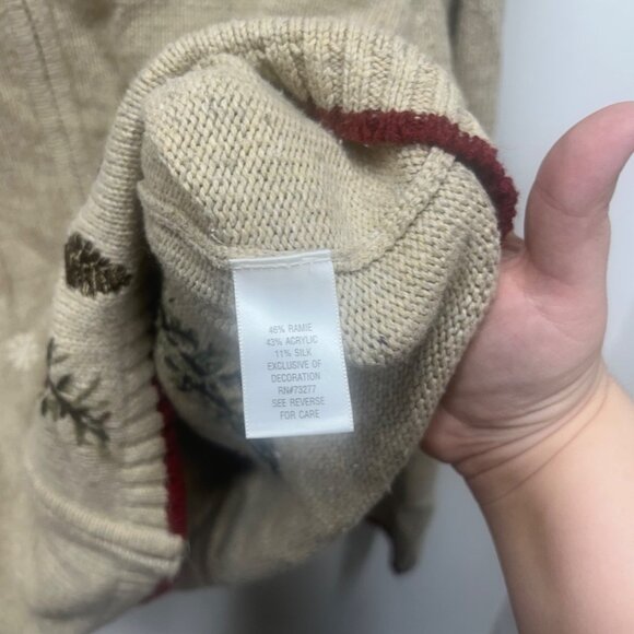 Croft & Barrow Holiday Cardinal Red tan Bird Zip Front Cardigan sweater 3x - Picture 6 of 9